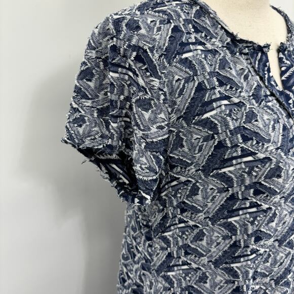 175. V By Violet Weekend Blue Dress Medium Reversed Fabric Raw Edges Geometrical - Picture 3 of 11